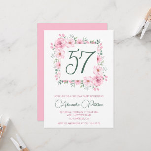 Elegante rosa florale Wasserfarbe 57. Geburtstag  Einladung