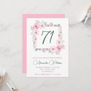 Elegante rosa florale Wasserfarbe 71. Geburtstag Einladung