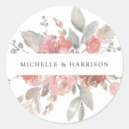 Elegante, rosa, florale Wasserfarbe Runder Aufkleber