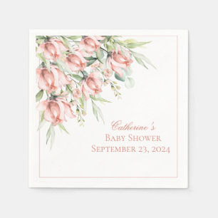 Elegante rosa florale Wasserfarben-Baby-Shower Serviette