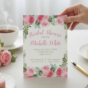 Elegante rosa florale Wasserfarben-Hochzeitseinlad