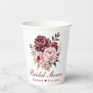 Elegante rosa florale Wasserfarben-Pfingstrosen-Br Pappbecher