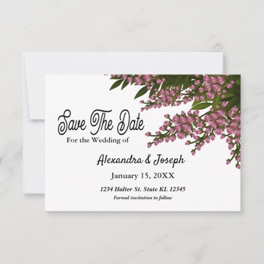 Elegante rosa, florale Wasserfarbenkarte Save the Date (Vorderseite)