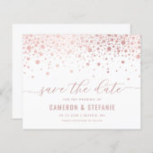 Elegante Rosa Foil Confetti Save the Date weiß (Vorne/Hinten)