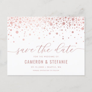 Elegante Rosa Foil Confetti Save the Date weiß Postkarte