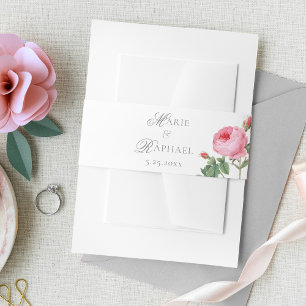 Elegante rosa französische Rosenhochzeit Einladungsbanderole