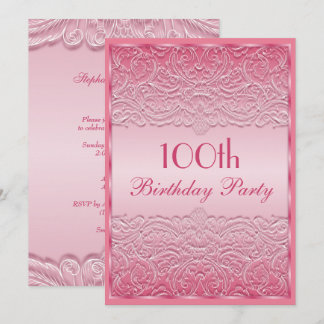Elegante rosa französische Spitze-100. Geburtstag Einladung