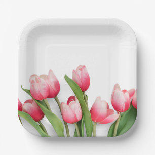 Elegante rosa Frühlings-Tulpen-Blumen Pappteller
