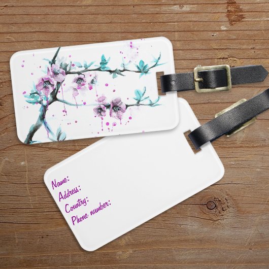 Elegante Rosa Frühlingsstimmung Watercolor Kunst, Gepäckanhänger