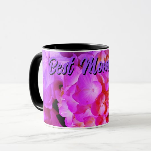 Elegante, rosa Fuchsienrosa, violette Blumen Tasse (Vorderseite Links)