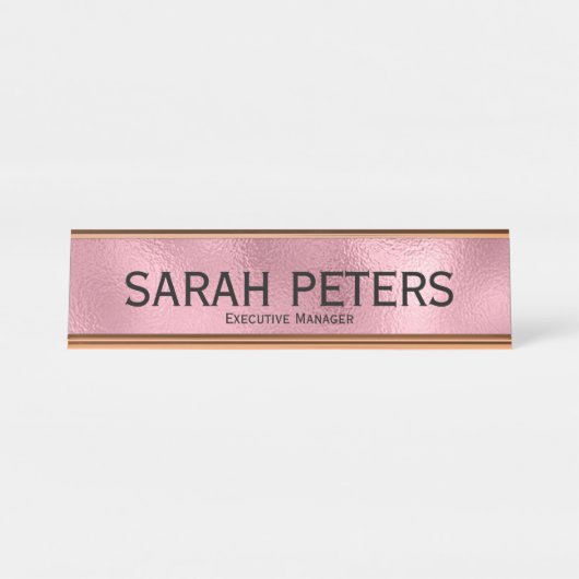 Elegante Rosa Führungskraft Manager Schreibtisch N Schreibtischnamensplakette (Vorderseite )