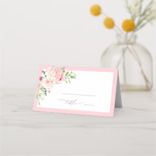 Elegante rosa Gartenblumen Brautparty Platzkarte