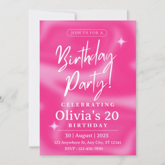 Elegante Rosa Geburtstagseinladung individuell anp Einladung (Vorderseite)