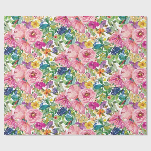 Elegante rosa gelbe, florale botanische Blume Geschenkpapier (Flach)