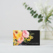 Elegante rosa gelbe schwarze, florale Visitenkarte (Stehend Vorderseite)