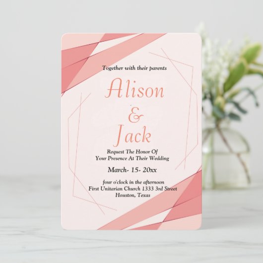Elegante, rosa geometrische Rahmenhochzeit Einladung (Stehend Vorderseite)