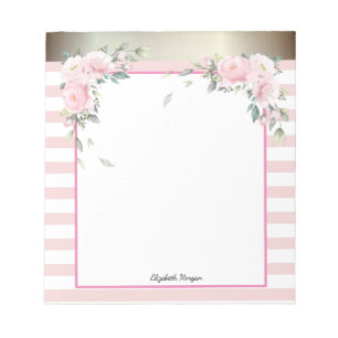 Elegante rosa gestreifte, Aquarellblumen Notizblock
