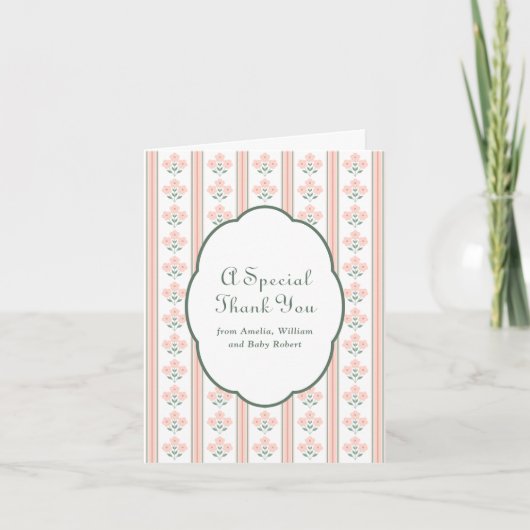 Elegante rosa gestreifte Blume Kinderdusche Danke (Vorderseite)