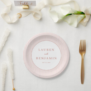 Elegante rosa gestreifte Hochzeitseinladung Pappteller
