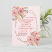 Elegante rosa gestrichene Blume Glitzer Quinceañer Einladung (Stehend Vorderseite)