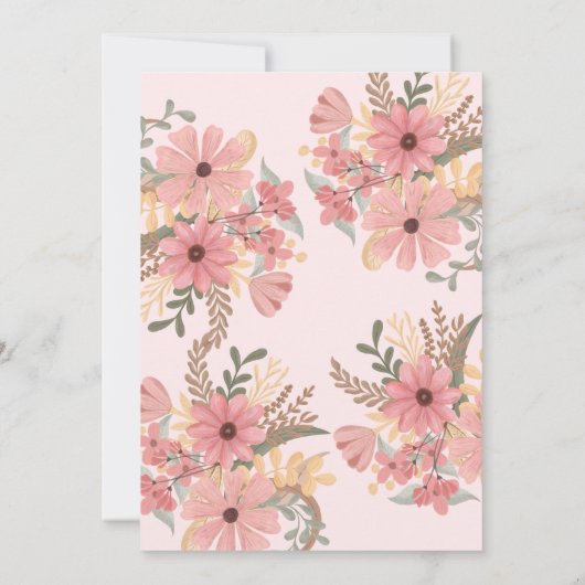 Elegante rosa gestrichene Blume Glitzer Quinceañer Einladung (Rückseite)