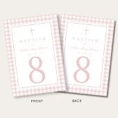 Elegante rosa Gingham Mädchen Taufe Tischnummer