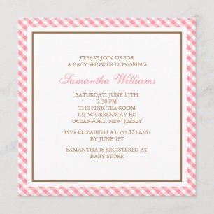 Elegante rosa Gingham-Muster-Babyparty Einladung