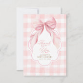 Elegante rosa Gingham-Schleife Süß Danke (Vorderseite)