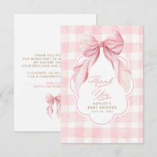 Elegante rosa Gingham-Schleife Süß Danke