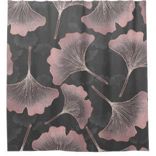 Elegante rosa Ginkgoblätter auf schwarzem Hintergr Duschvorhang