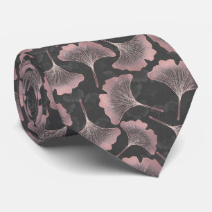 Elegante rosa Ginkgoblätter auf schwarzem Hintergr Krawatte