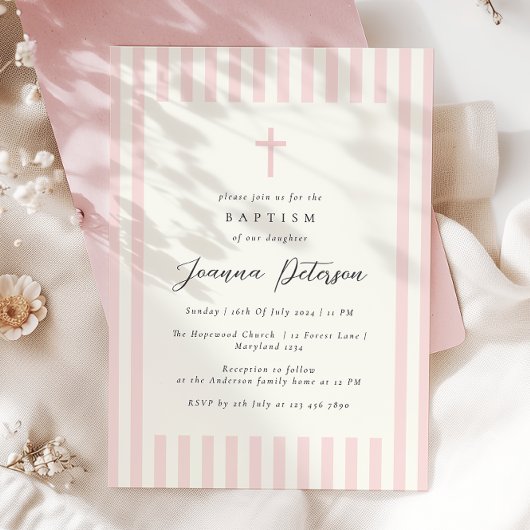 Elegante rosa Girl Baptisse Einladung
