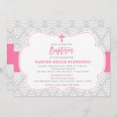 Elegante Rosa Girl Taufe Einladung (Vorne/Hinten)