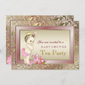 Elegante Rosa Girls Tea Party Babydusche Einladung (Vorne/Hinten)
