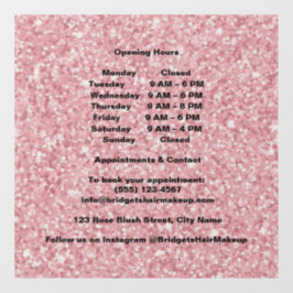 Elegante Rosa Glitter Salon Öffnungszeiten Fensteraufkleber