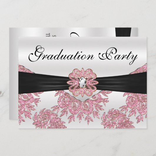 Elegante rosa Glitzer Graduation Party Einladung (Vorne/Hinten)