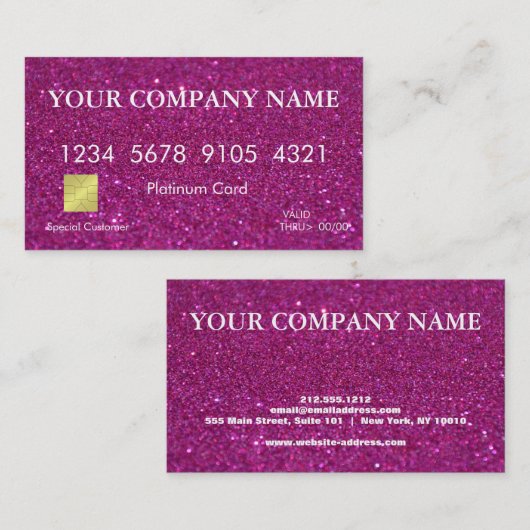 Elegante rosa Glitzer Kreditkarte Visitenkarte (Vorne/Hinten)