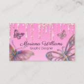 elegante rosa Glitzer tropfen Schmetterlinge stilv Visitenkarte (Vorderseite)