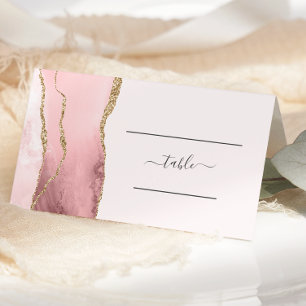 Elegante Rosa-Gold-Achat-Hochzeitstisch Platzkarte