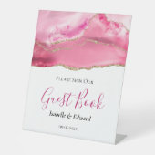 Elegante Rosa & Gold Agate Stone Hochzeit Sockelschild (Vorderseite)
