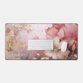 Elegante Rosa Gold Blume Moderner Personalisierter Schreibtischunterlage (Tastatur & Maus)