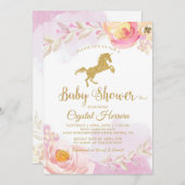 Elegante Rosa & Gold Blütendusche Einladung (Vorne/Hinten)