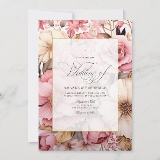 Elegante Rosa Gold Floral Wedding Einladung (Vorderseite)