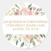 Elegante Rosa Gold Floral Wedding Rücksendeadresse Runder Aufkleber (Vorderseite)