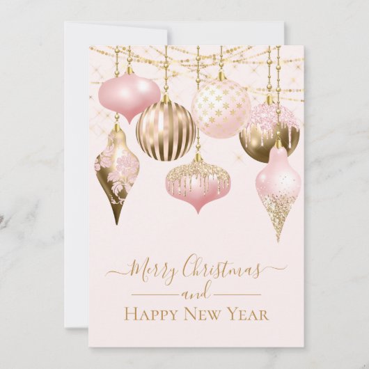 Elegante Rosa Gold Ornamente Frohe Weihnachten Karte (Vorderseite)