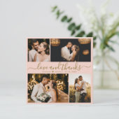 Elegante Rosa Gold Script Foto Collage Wedding Dankeskarte (Stehend Vorderseite)