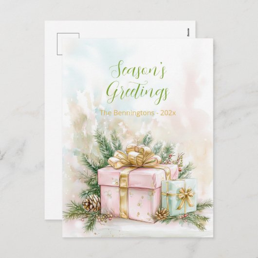 Elegante Rosa Gold Vintage Weihnachten Postkarte (Vorne/Hinten)