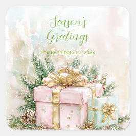 Elegante Rosa Gold Vintage Weihnachten Quadratischer Aufkleber