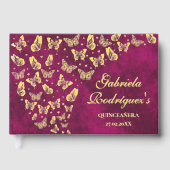 Elegante rosa Goldbarmherzigkeit Mis Quince Quince Gästebuch (Vorderseite)