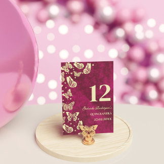 Elegante rosa Goldbarren Quinceñera Sitzplätze Tischnummer